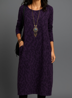 Robe midi ample femme à manches longues et poches latérales, violet