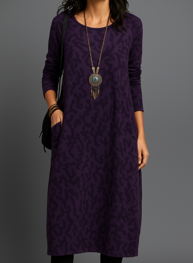 Robe midi ample femme à manches longues et poches latérales, violet
