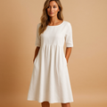 Robe midi ample femme à col rond et poches, du S au 5XL, blanc
