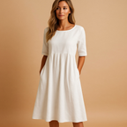 Robe midi ample femme à col rond et poches, du S au 5XL, blanc