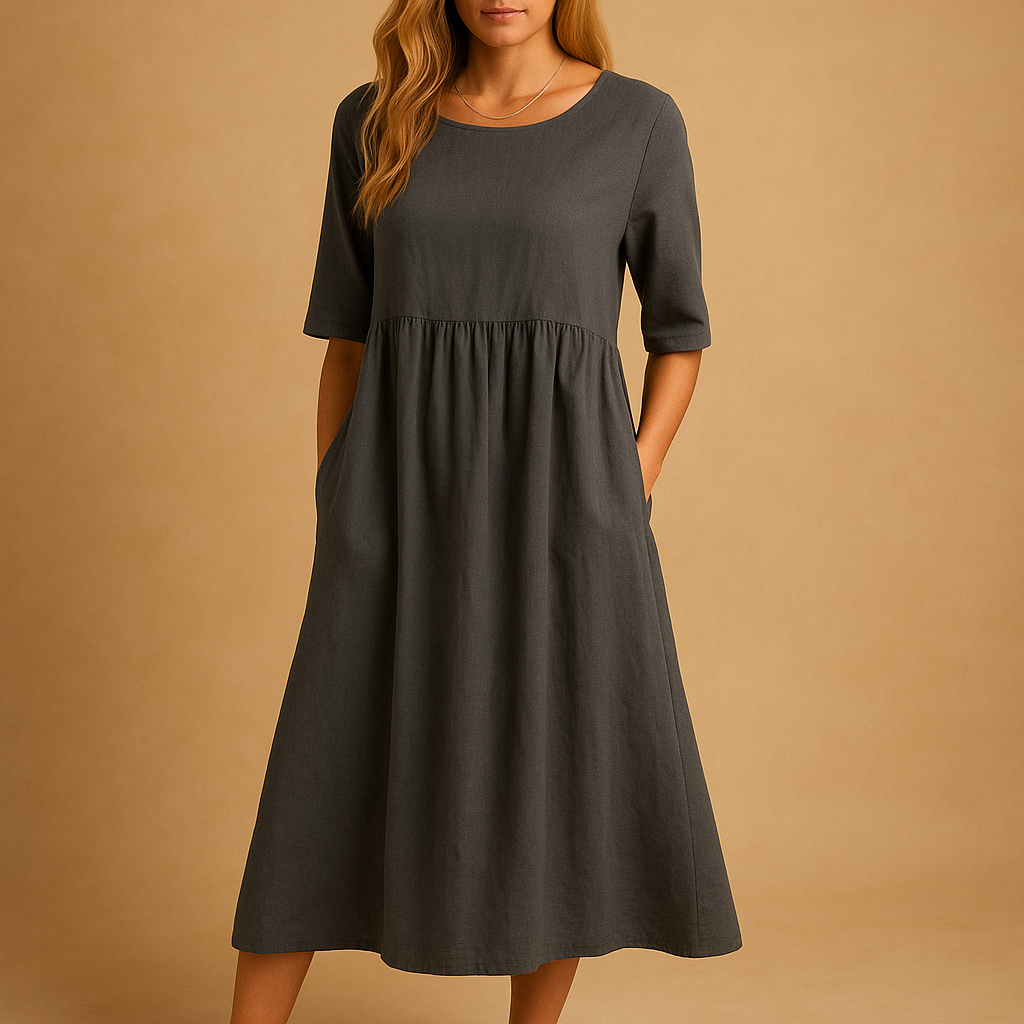Robe midi ample femme à col rond et poches, du S au 5XL, gris