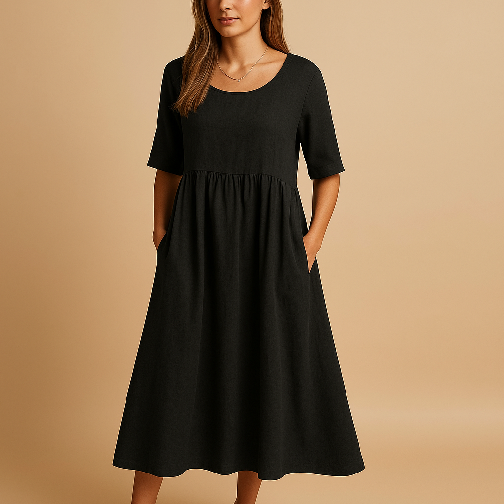 Robe midi ample femme à col rond et poches, du S au 5XL, noir