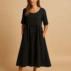 Robe midi ample femme à col rond et poches, du S au 5XL, noir