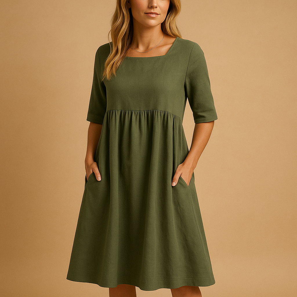 Robe midi ample femme à col rond et poches, du S au 5XL, vert armée