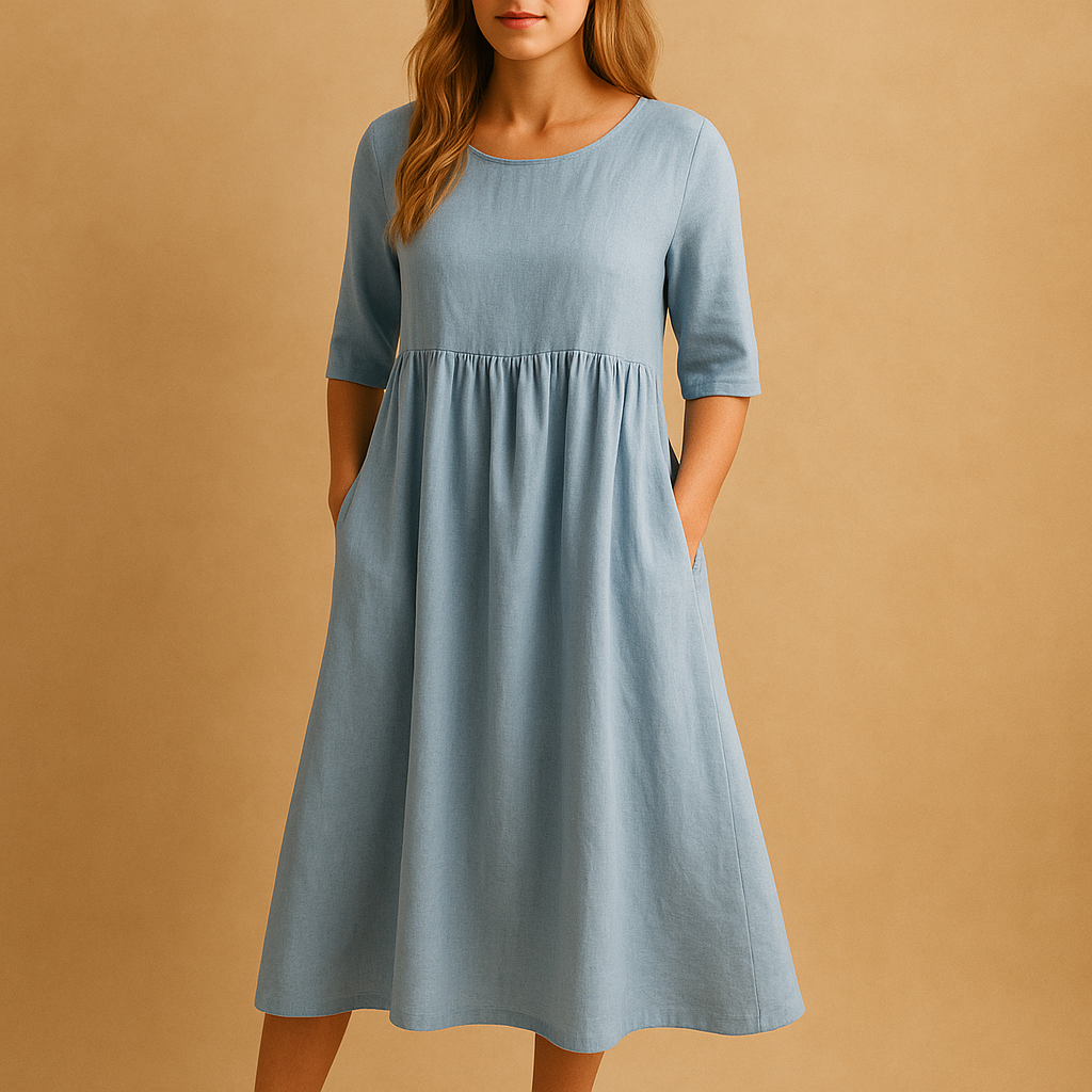 Robe midi ample femme à col rond et poches, du S au 5XL, bleu clair