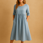 Robe midi ample femme à col rond et poches, du S au 5XL, bleu clair