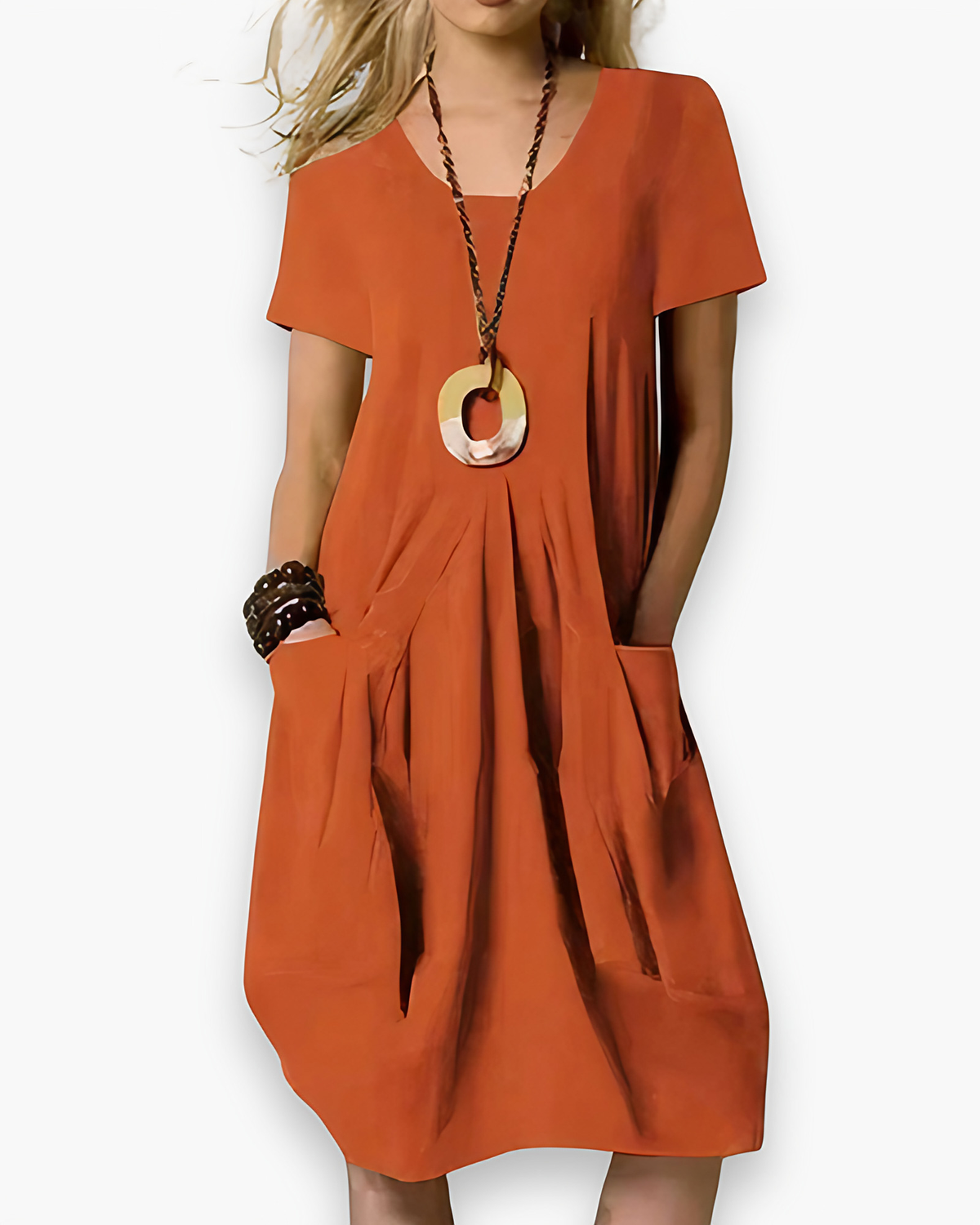 Robe midi ample femme à poches, quatre coloris, du S au 5XL, orange