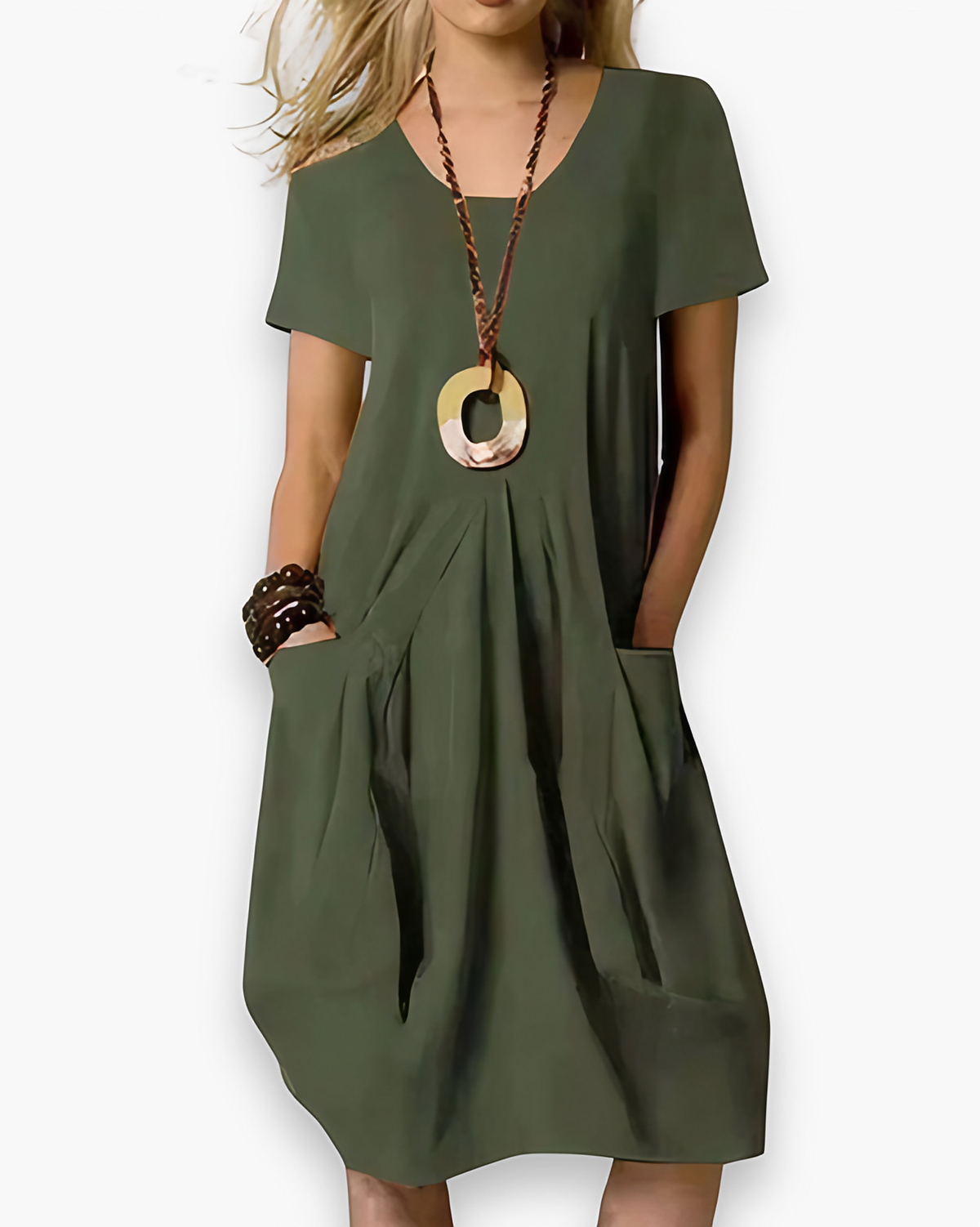 Robe midi ample femme à poches, quatre coloris, du S au 5XL, vert