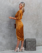 Robe midi asymétrique une épaule, drapée, avec fente