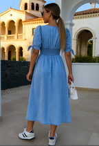 Robe midi boutonnée devant, manches courtes, esprit vintage