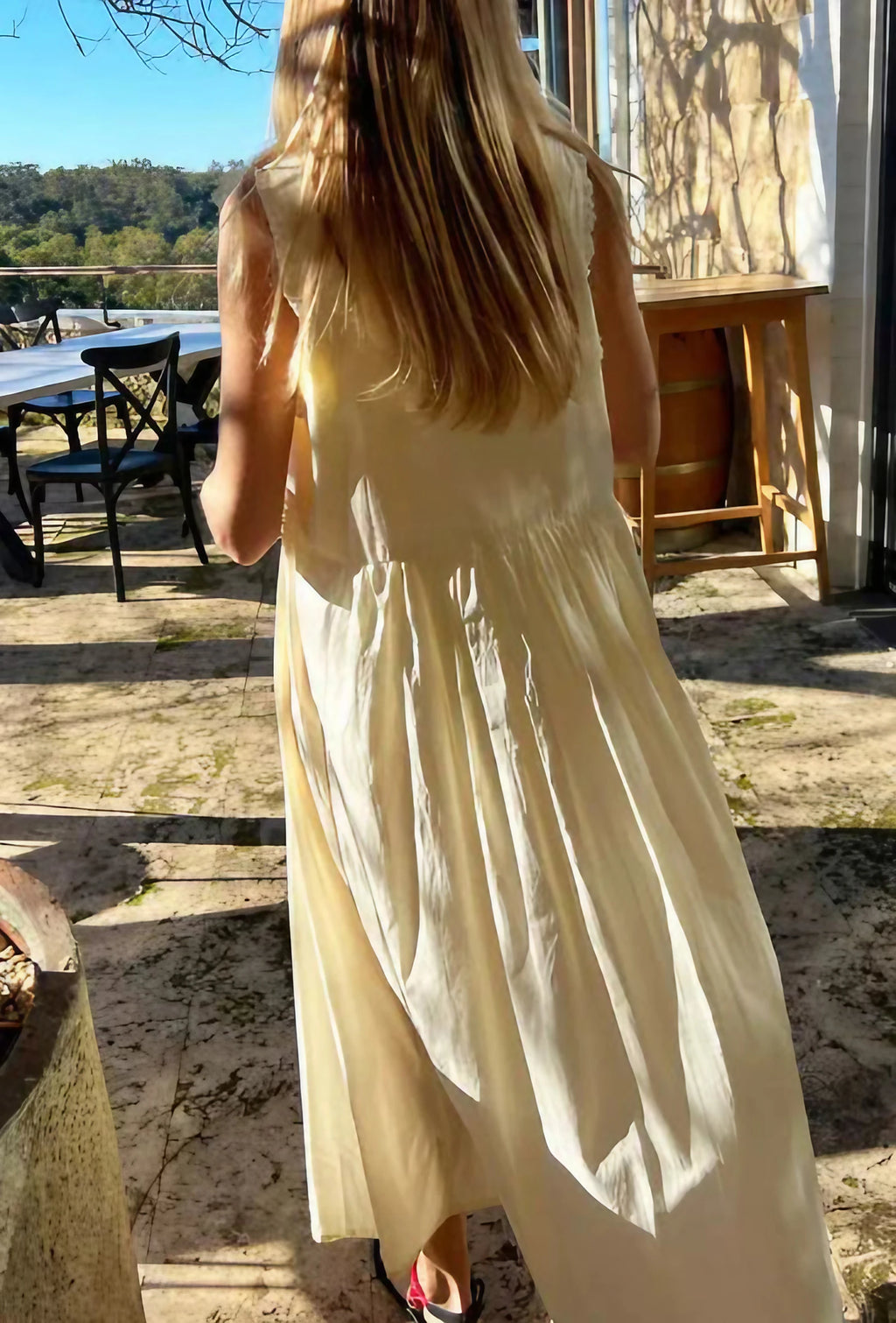 Robe midi d'été à bretelles fines, effet patchwork superposé, abricot