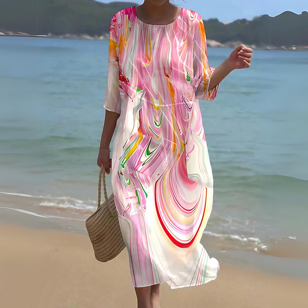 Robe midi d'été femme, onze coloris, du S au 3XL, rose foncé
