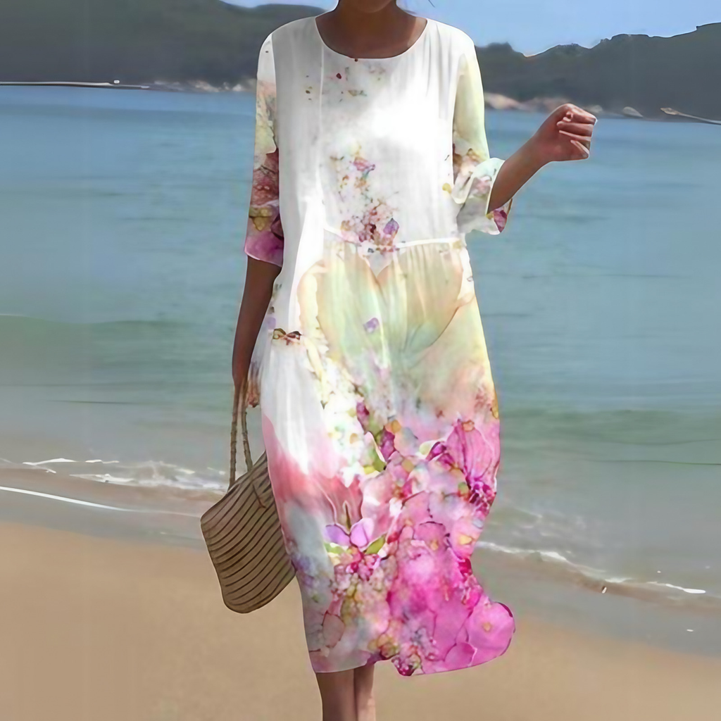 Robe midi d'été femme, onze coloris, du S au 3XL, fuchsia