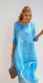 Robe midi d'été femme, onze coloris, du S au 3XL, bleu ciel