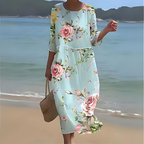 Robe midi d'été femme, onze coloris, du S au 3XL, bleu