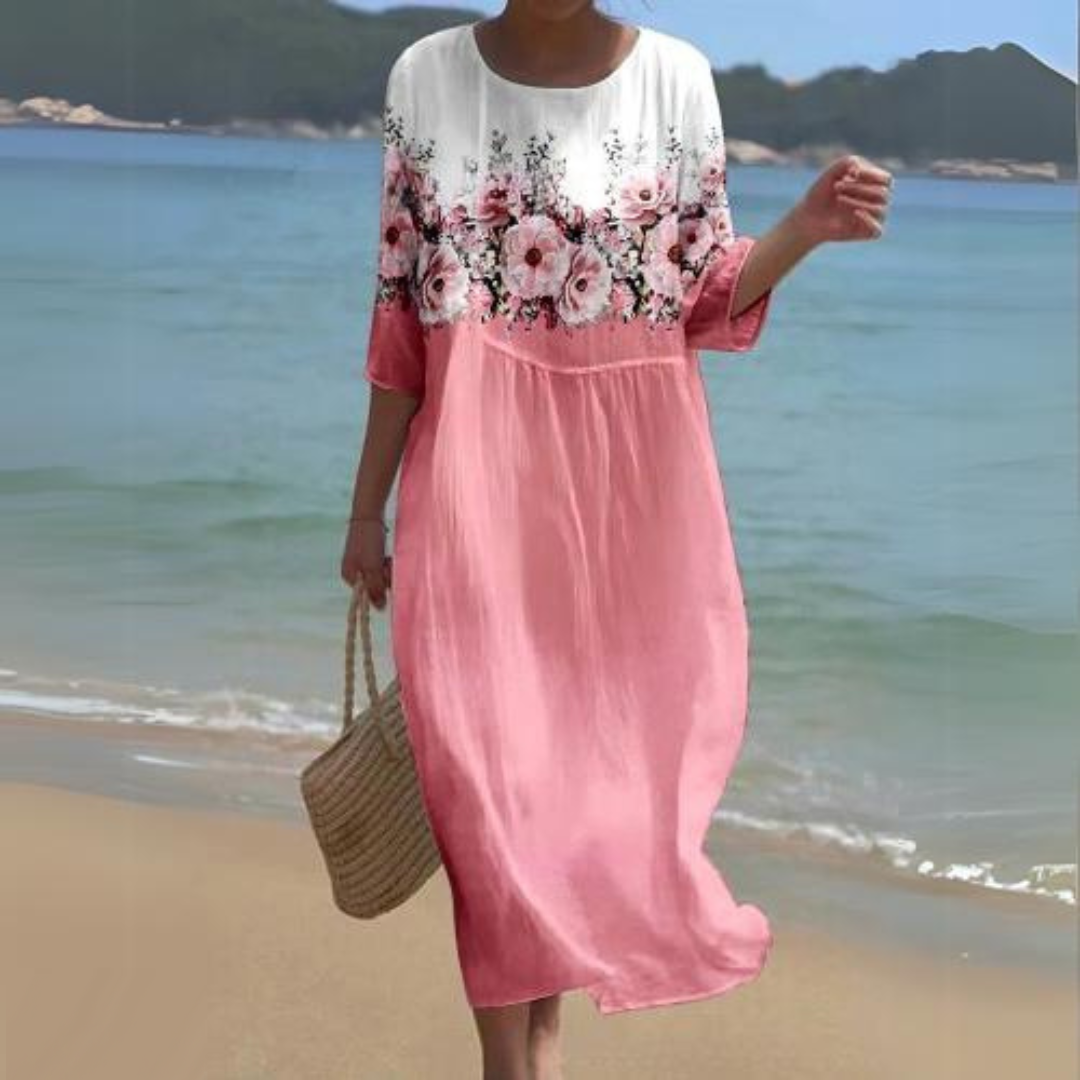 Robe midi d'été femme, onze coloris, du S au 3XL, rose