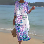 Robe midi d'été femme, onze coloris, du S au 3XL, café rose