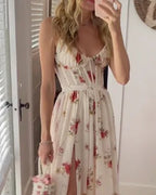 Robe midi drapée femme, encolure drapée et jupe fluide