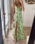 Robe midi drapée femme, encolure drapée et jupe fluide, vert