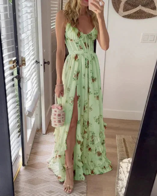 Robe midi drapée femme, encolure drapée et jupe fluide, vert