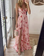 Robe midi drapée femme, encolure drapée et jupe fluide, rose