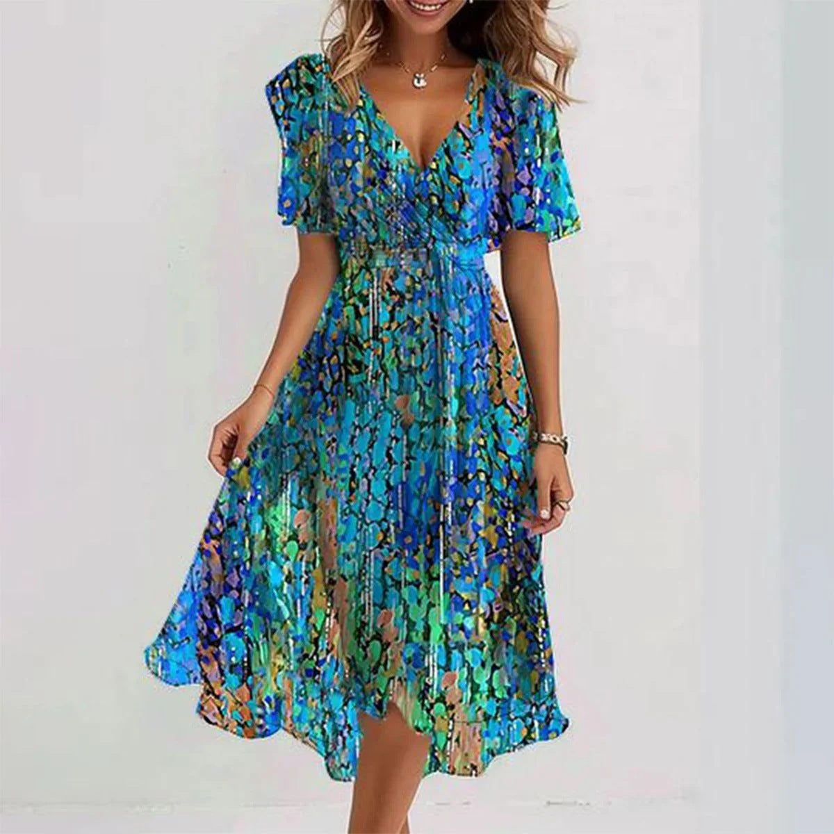 Robe midi fleurie femme, coupe fluide, du S au 5XL
