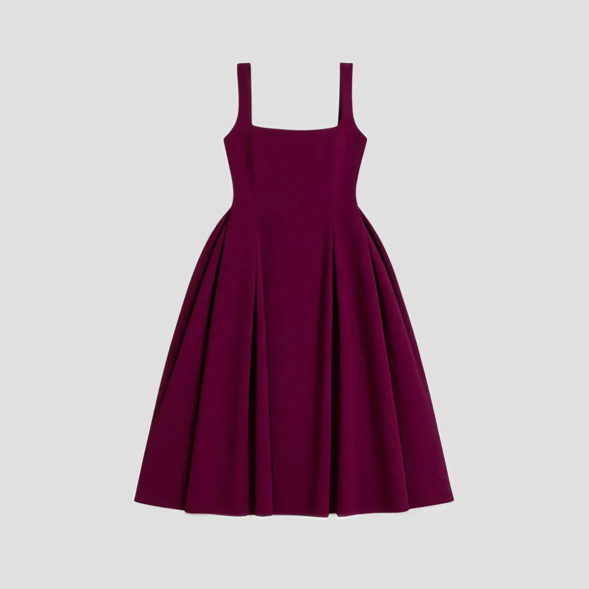 Robe midi femme décolleté carré, taille cintrée, jupe à plis