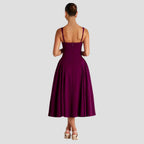 Robe midi femme décolleté carré, taille cintrée, jupe à plis
