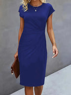 Robe midi cintrée femme à col rond, huit coloris, bleu marine