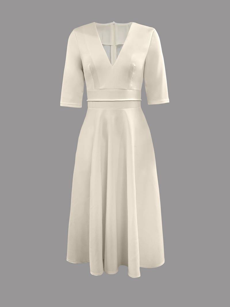 Robe midi blanche femme à col V, du S au 3XL