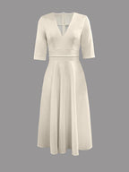 Robe midi blanche femme à col V, du S au 3XL