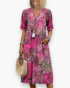 Robe midi imprimée femme à poches, cinq coloris, du S au 3XL, rose