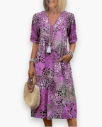 Robe midi imprimée femme à poches, cinq coloris, du S au 3XL, lavande