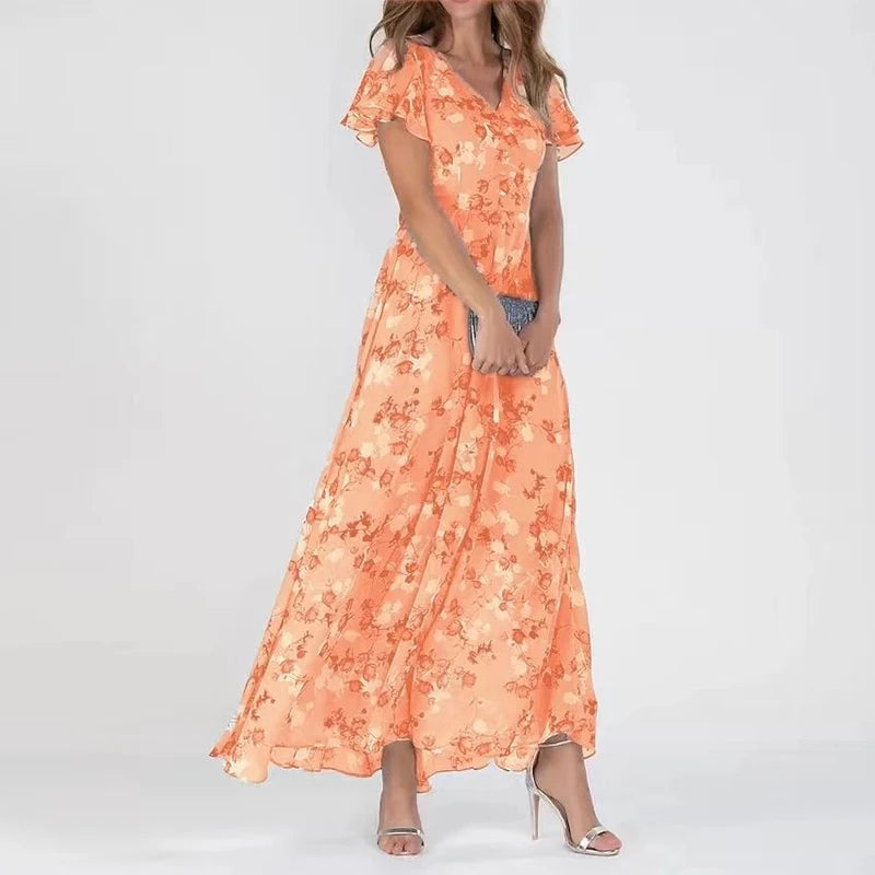 Robe midi femme habillée, six coloris, du S au 3XL, orange