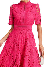 Robe midi en dentelle femme, rose ou blanche, du S au 4XL