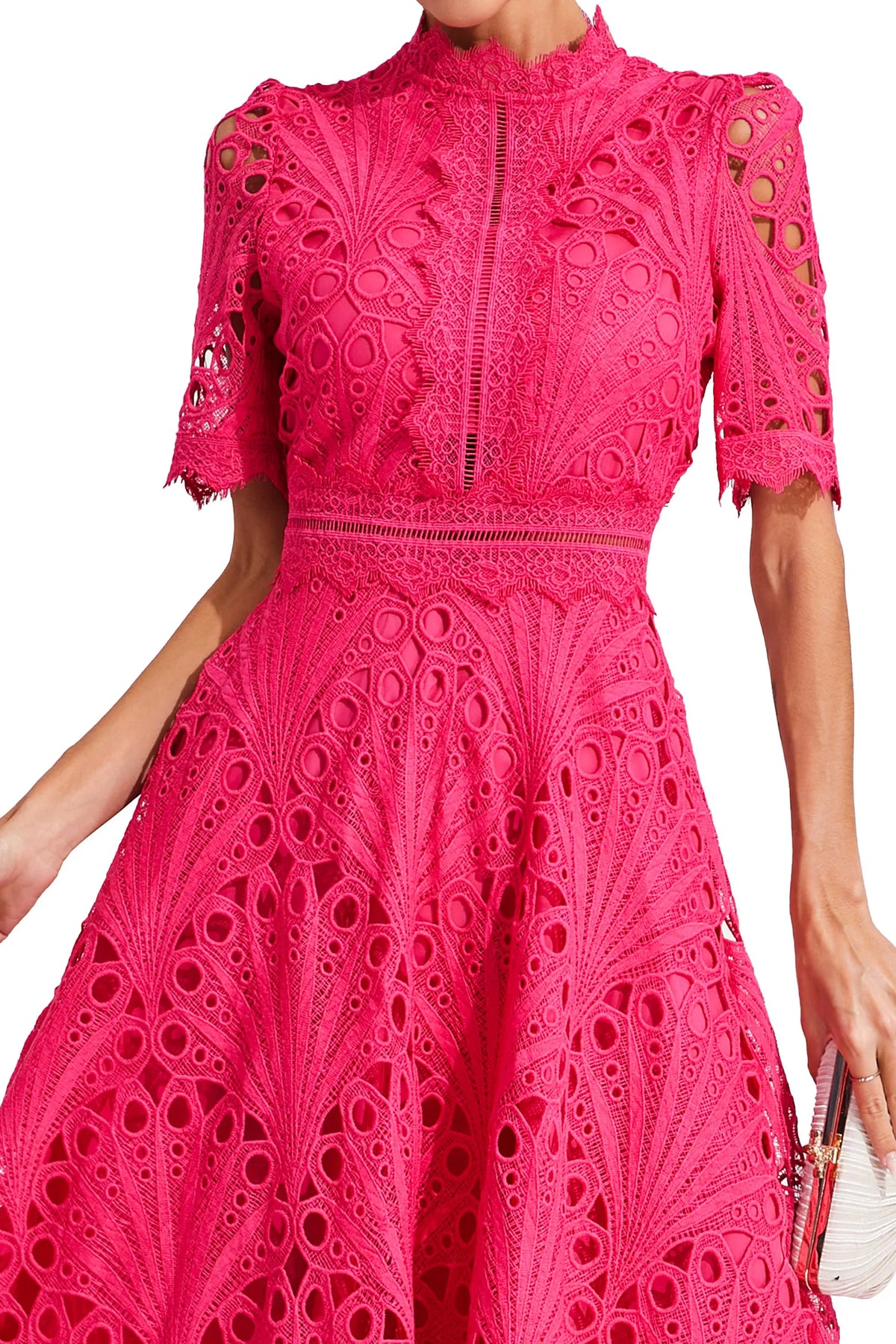 Robe midi en dentelle femme, rose ou blanche, du S au 4XL