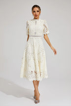 Robe midi en dentelle femme, rose ou blanche, du S au 4XL