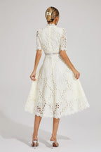 Robe midi en dentelle femme, rose ou blanche, du S au 4XL