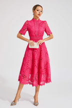 Robe midi en dentelle femme, rose ou blanche, du S au 4XL