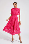 Robe midi en dentelle femme, rose ou blanche, du S au 4XL, rose