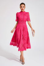 Robe midi en dentelle femme, rose ou blanche, du S au 4XL
