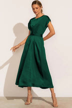 Robe midi femme au toucher soyeux, six coloris, du S au XL, vert émeraude