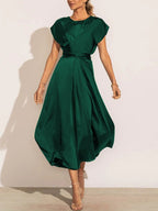Robe midi femme au toucher soyeux, six coloris, du S au XL
