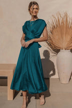 Robe midi femme au toucher soyeux, six coloris, du S au XL, bleu roi