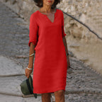 Robe midi femme d'été, coupe fluide, quatorze coloris, rouge