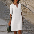 Robe midi femme d'été, coupe fluide, quatorze coloris, blanc