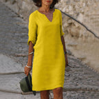 Robe midi femme d'été, coupe fluide, quatorze coloris, jaune
