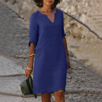 Robe midi femme d'été, coupe fluide, quatorze coloris, bleu marine