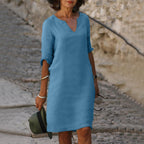 Robe midi femme d'été, coupe fluide, quatorze coloris, bleu clair