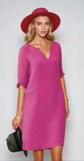 Robe midi femme d'été, coupe fluide, quatorze coloris, fuchsia